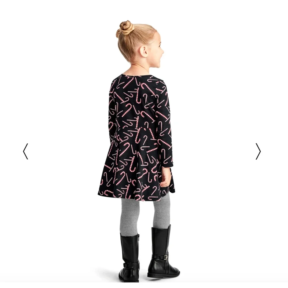 NWT Children's Place Black W/Candy Cane Christmas Skater Dress - SIZE 12-18M
